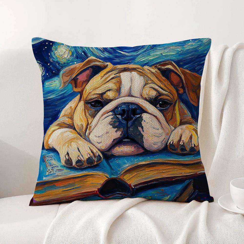 Catoon Starry Sky Dog Cushion Cover Natural Linen Organic Fabric DoubleSided Printing Sofa Home Decor Breathable Bed Pillow