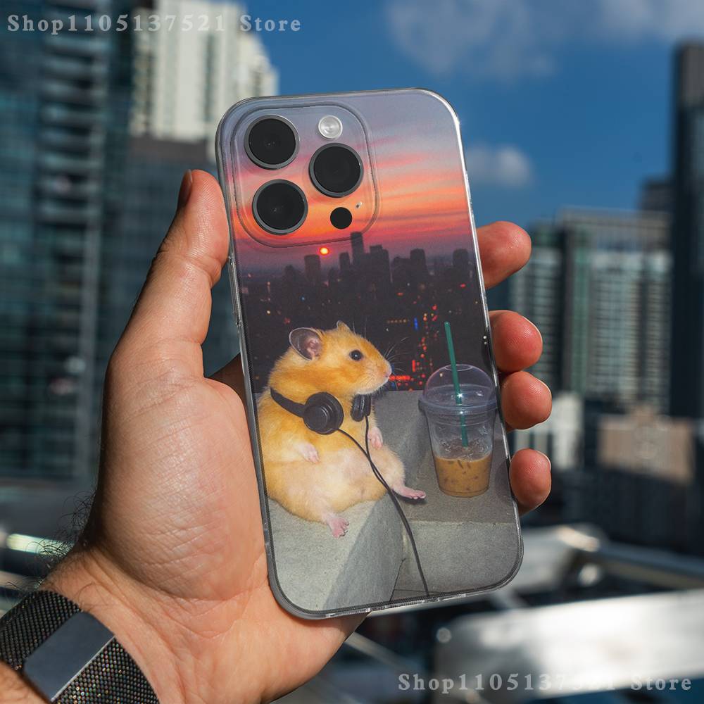 Cute Animal Hamster Phone Case For iPhone 17,16,15,14,13,12,11 Pro,Max,Plus,X,XS,XR,SE4,E Mini Transparent Soft Cover