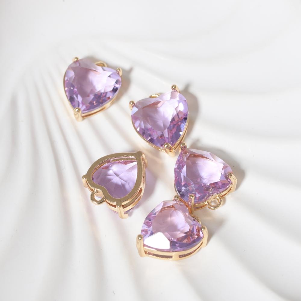 Heart Synthetic Crystal Copper Charms, Golden Plated Sweet Pendants for DIY Earring & Necklace Craft Making