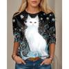 Women's T-shirt 3D Bell Kitten Print Fashion Long Sleeve Round Neck Regular Top Holiday Weekend Spring and Autumn