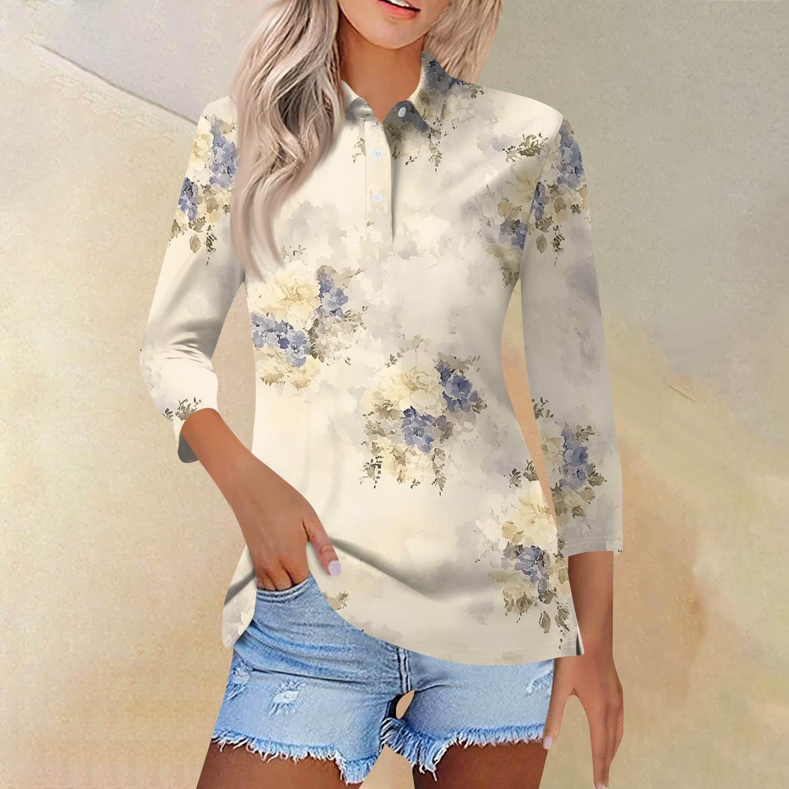 

Women s Fashion Casual Lapel Short Sleeve Printed Shirt Women s Button Up Tops L бежевый