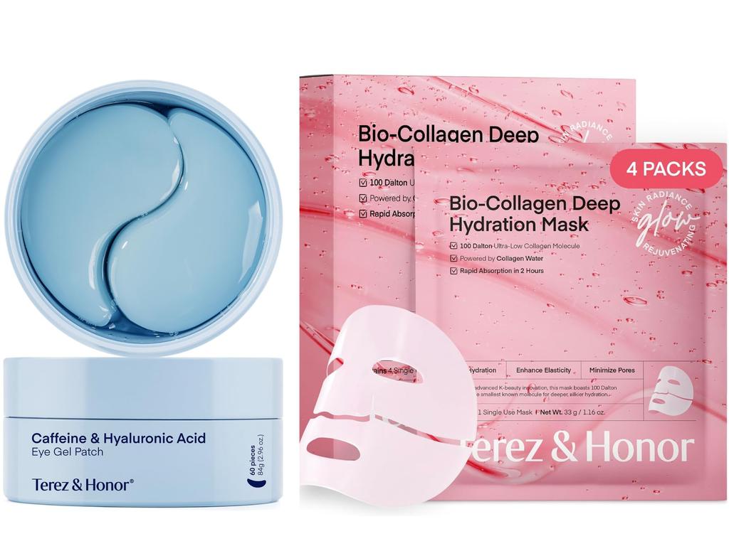 Terez Honor Caffeine Eye Gel Patch and Overnight Collagen Face Mask Eye Gel Hyaluronic Acid Eye Eye Eye Mask Korean Cosmetics Set & Set, Patch, Patch,