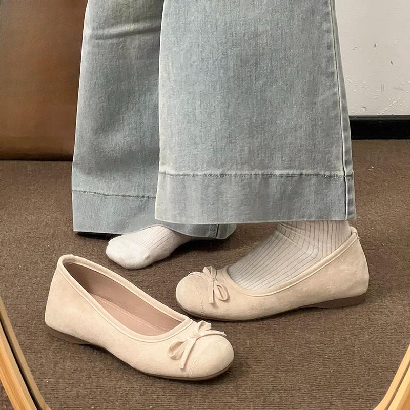 French Gentle Bow Single Shoes 2026 Ballet New Square Toe Shallow Mouth Soft Sole Non-slip Flats