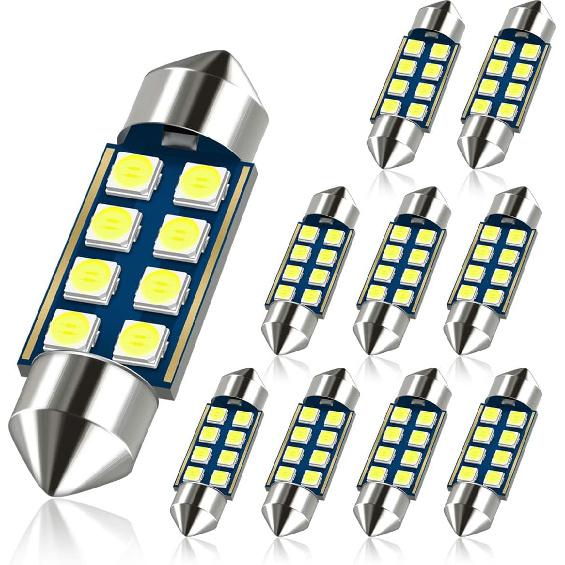 12V 36MM Festoon 6418 DE3423 DE3425 6000K White Extra Bright LED Bulbs For Car Interior Lights License Plate Map Dome Trunk Door Courtesy Light 8-SMD