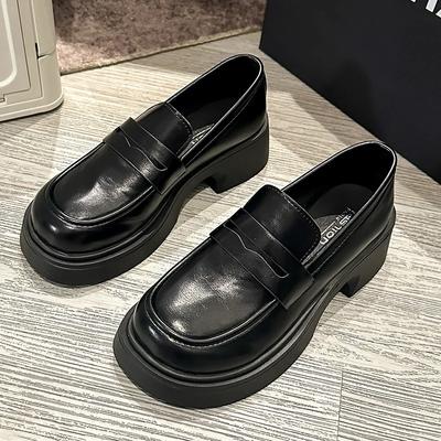Fashion Spring Autumn Casual Platform Loafers for Women Fashion New Designer Black Leather Shoes Female Chunky Heel Pumps Ladies