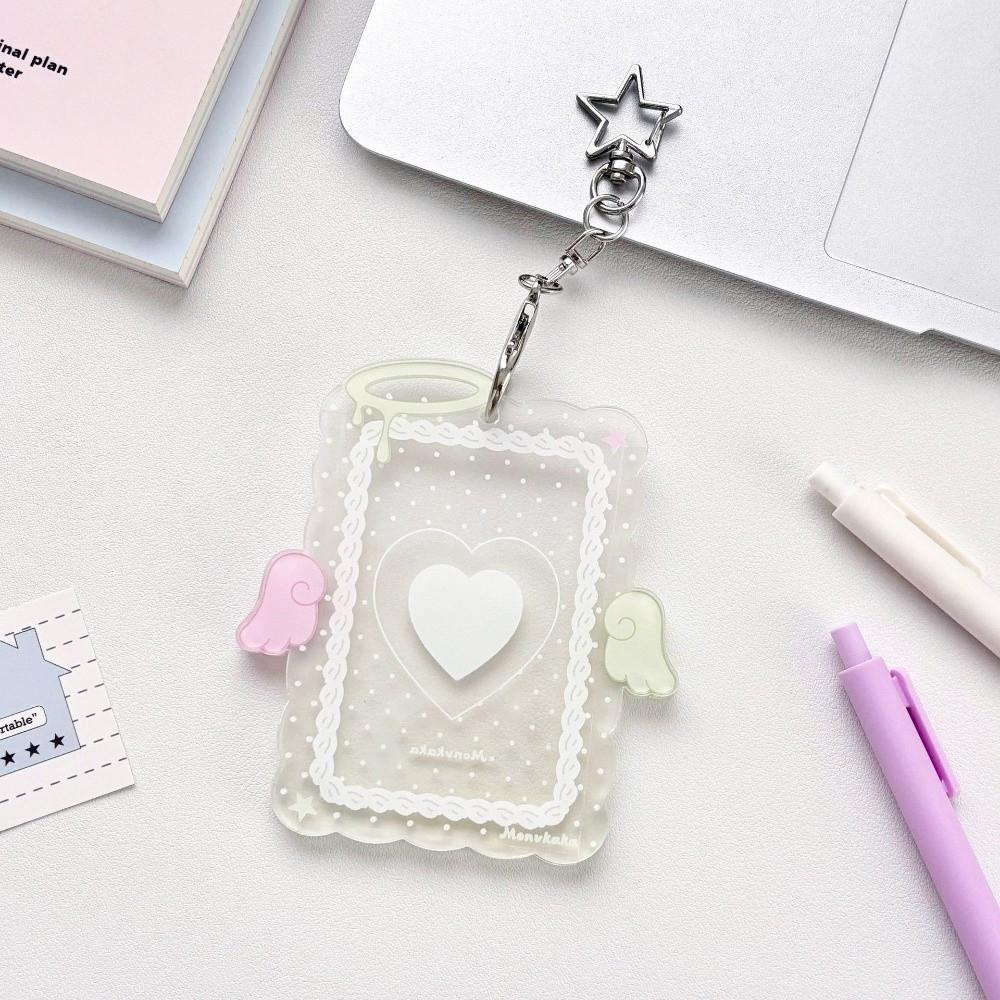 Cute 3 Inch Card Holder Colorful Angel Wings Clear Acrylic Card Sleeve ID Card Cover