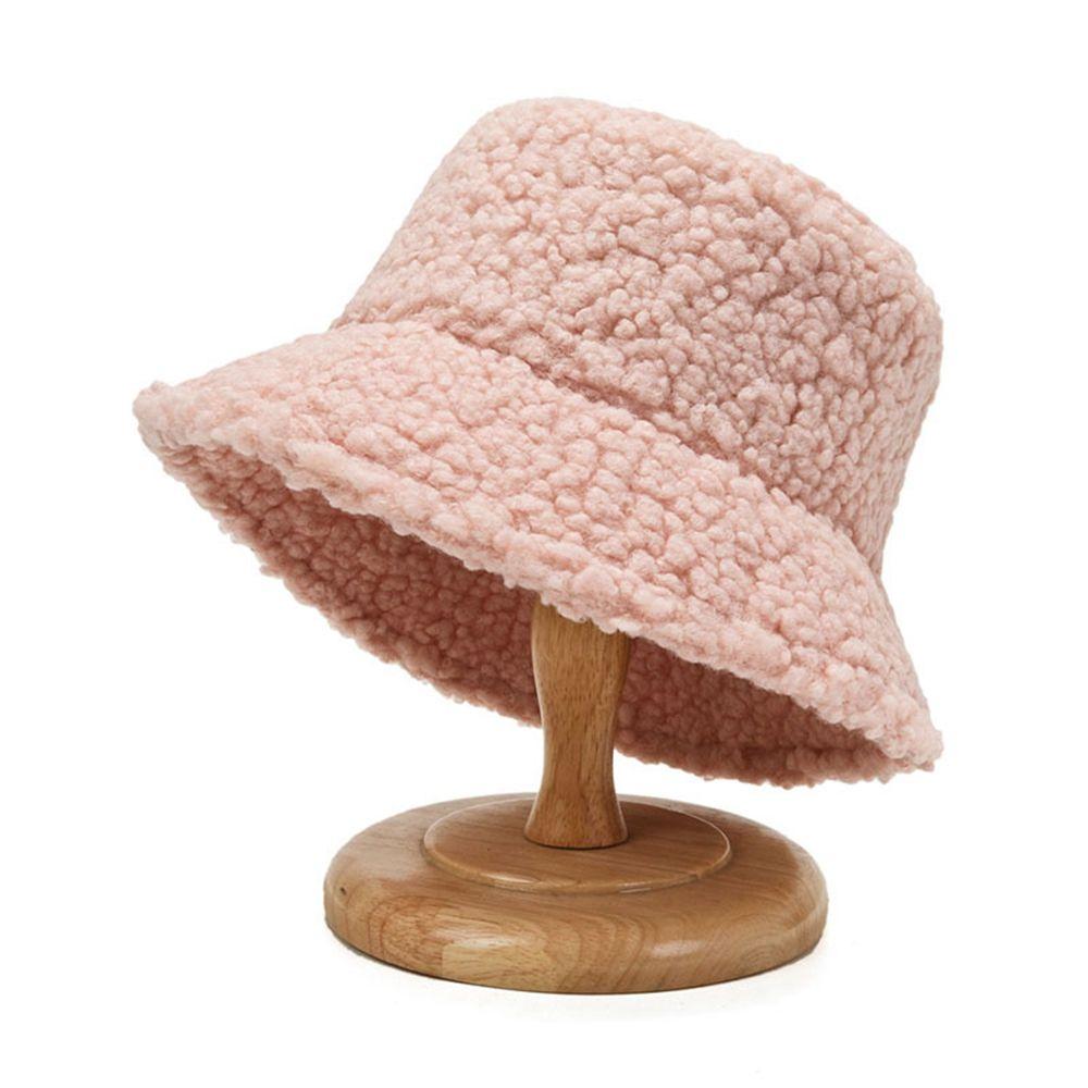 Girl Lamb Plush Autumn and Winter Korean Style Caps Pure Color Caps Lambwool Bucket Hat Female Hats