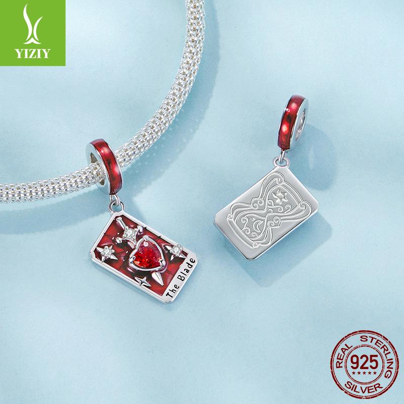 Tarot Red Sword Diy Pendant Accessory, Symbolizing Wisdom S925 Sterling Silver Beaded