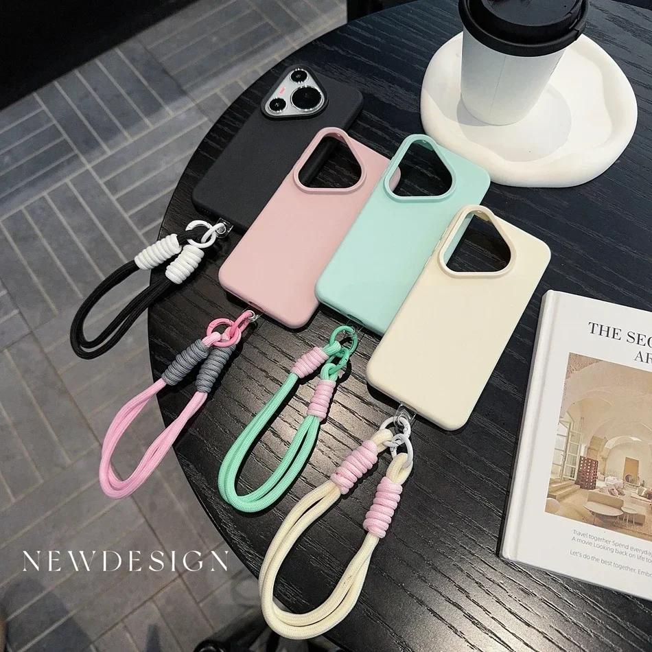 Litchi Pattern Leather Wrist Strap Case for Huawei P70 Pura 70 Ultra P60 P50 Pro Mate 40 50 60 Pro Plus Soft Lanyard Cases Cover