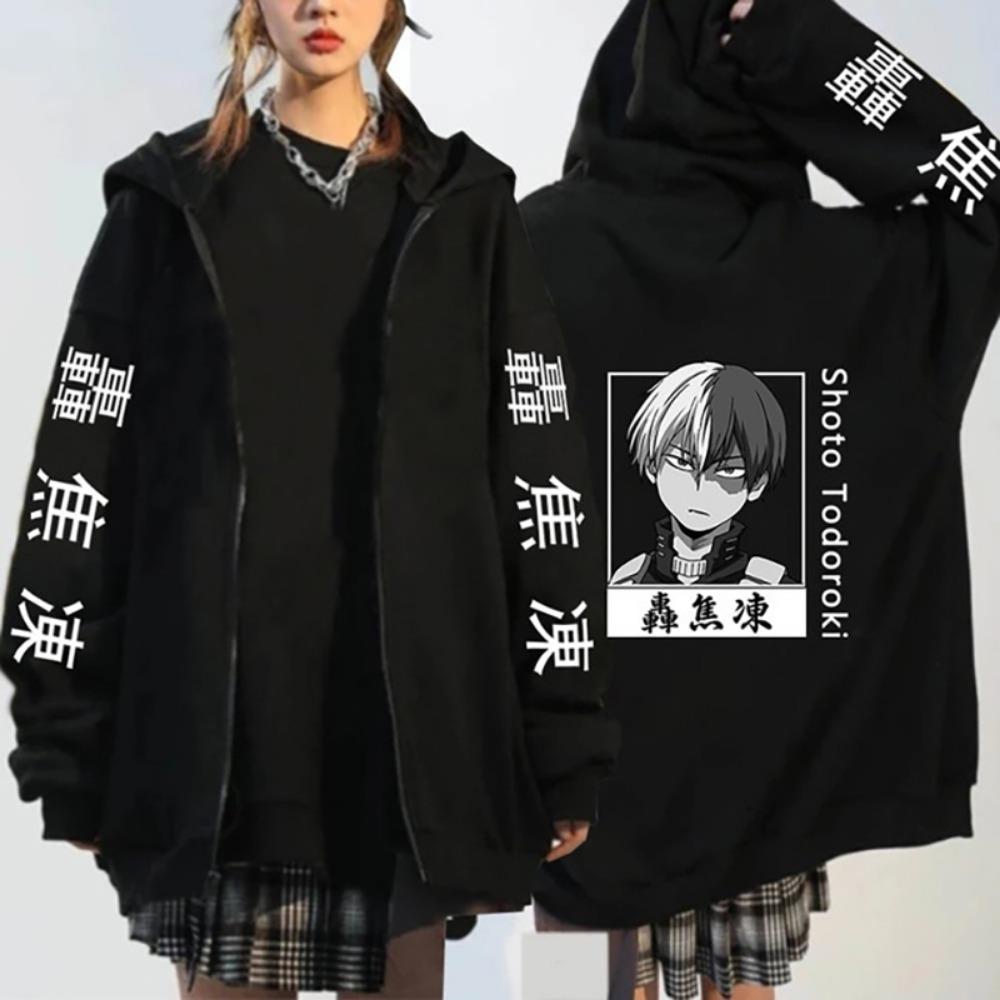 Herren Damen Reißverschluss Hoodies My Hero Academia Anime Kapuzenpullover Bakugo Himiko Shoto Sweatshirt Harajuku Unisex Streetwear Zip Jacke