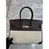Borsa in Tela Platino con Pelle di Mucca Stampata Litchi Strato Superiore 25-30CM (H02 Tessuto BK)