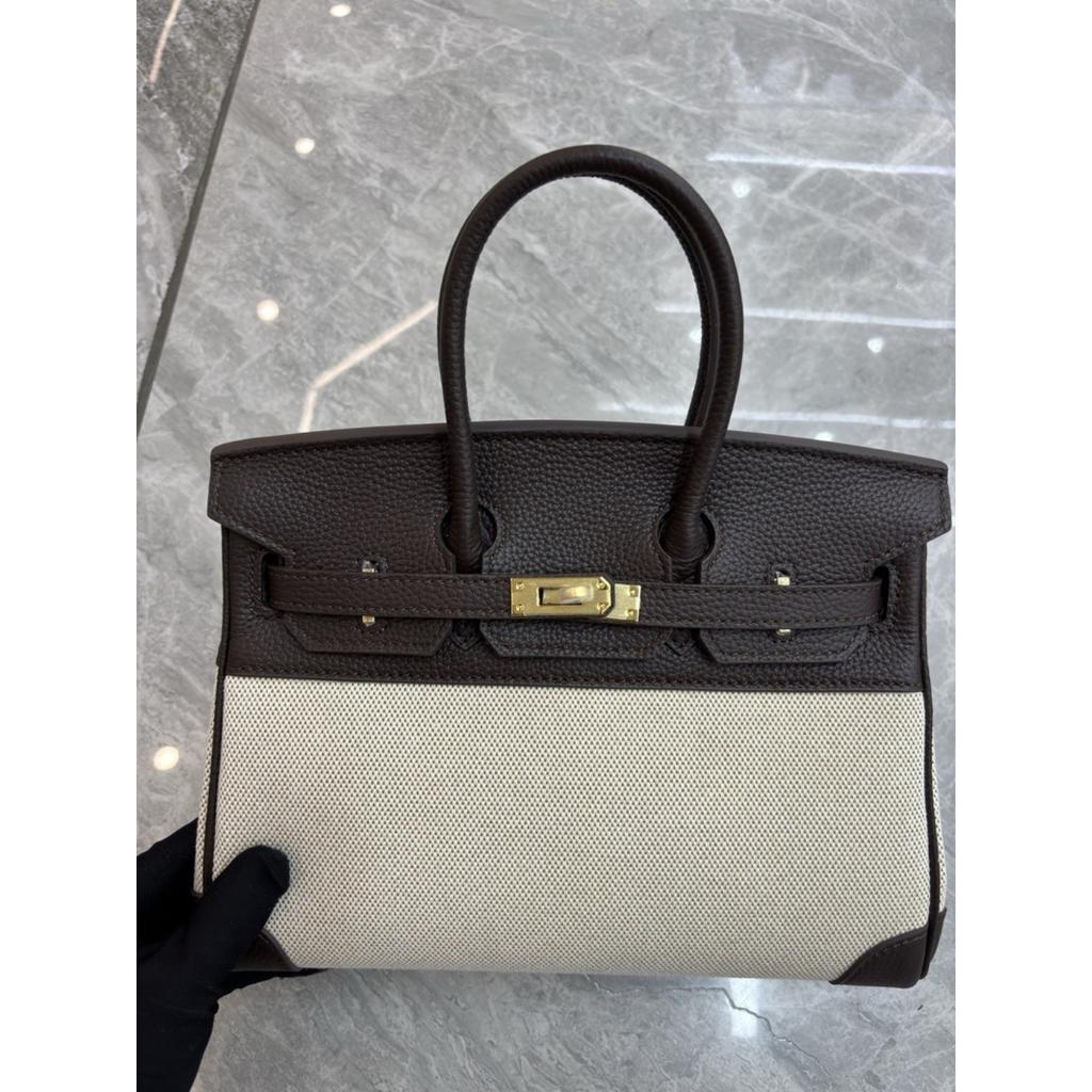 Borsa in Tela Platino con Pelle di Mucca Stampata Litchi Strato Superiore 25-30CM (H02 Tessuto BK)