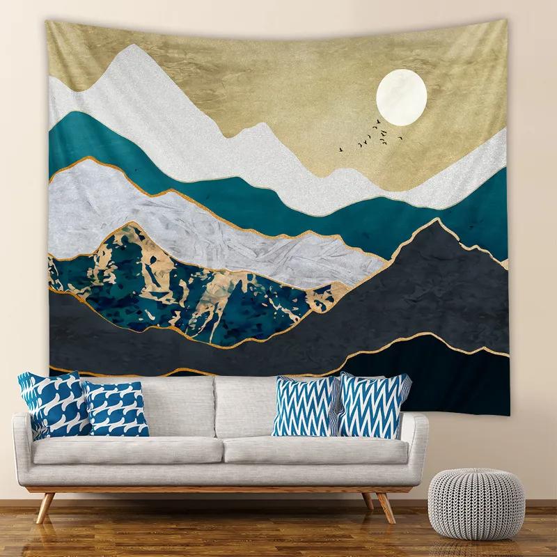 Abstract Mountain Geometric Print Tapestry Ins Sun Forest Landscape Wall Hanging Tapestry Home Bedroom Living Room Decoration