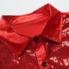 Spring Fall Men Shirt Sequin Smooth Surface Single-breasted Patchwork Turn-down Collar Cardigan Long Sleeves Cosplay Club Dance Party Top