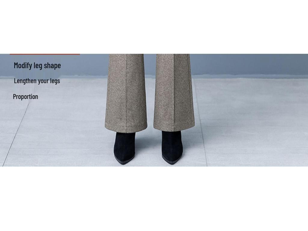 Women's High Waist Woolen Flare Pants, Fleece-lined, Slimming Casual Winter 2025 Trousers for Middle-aged Moms.