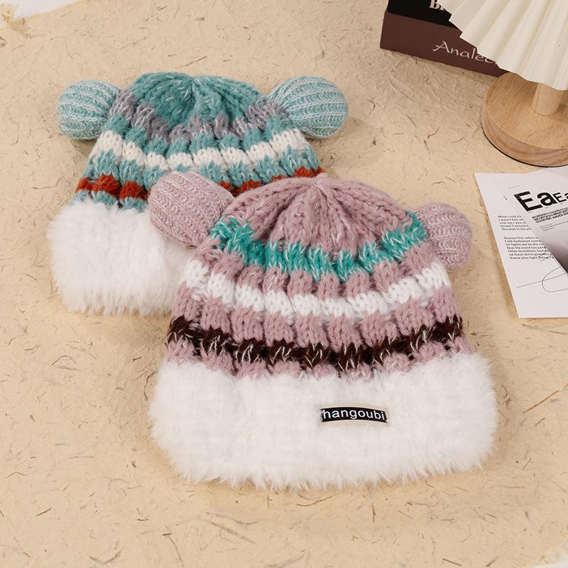 New Cartoon Christmas Wind Age-reducing Striped Knitted Hat Winter Thermal Hat Japanese Dopamine Versatile Wool Hat Women