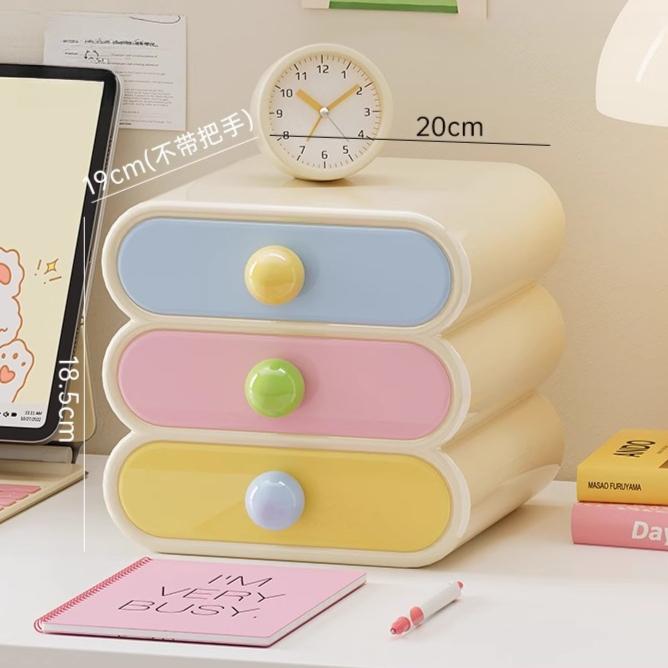 

3 Layers Drawer Desktop Cosmetic Storage Box Makeup Organizer Student Office Dustproof Large-capacity Stationery Storage Rack