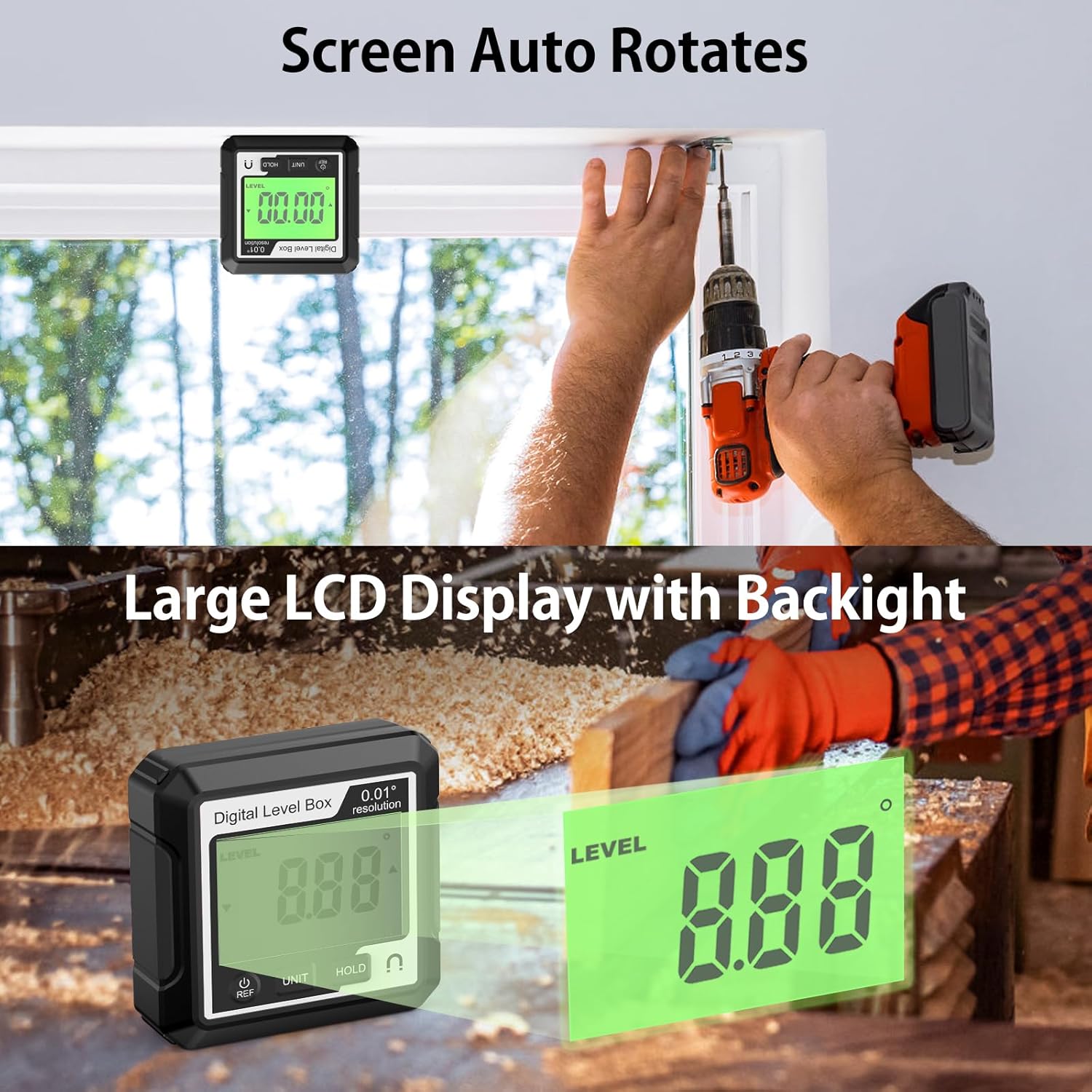 

Digital Angle Finder Magnetic LCD Digital Angle Level Tool Protractor Cube Inclinometer with Backlight Woodworking Measuring Digital Level Box Black+white