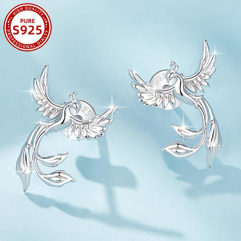 Exquisite Silver Phoenix Stud Earrings: Stylish, Luxurious, and Elegant Design