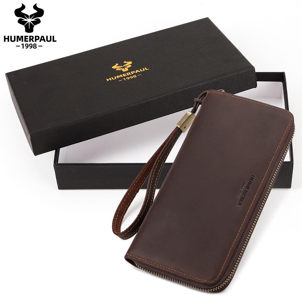 Humerpaul Pánská kožená peněženka Long Wallet Clutch Bag Taška na mobilní telefon