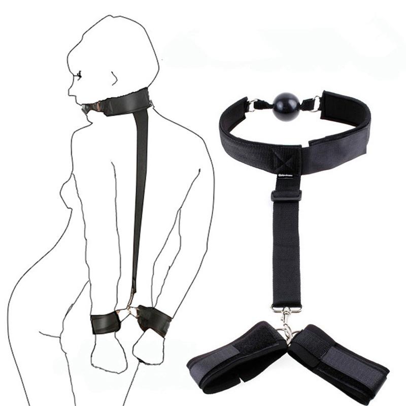 Bdsm Bondage Set Restraint Adult Game Handcuff Neck Collar Wrist Mouth Gag Strap Fetish SM Sex Toy For Woman Couples