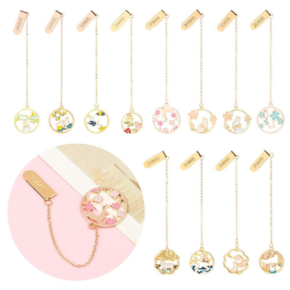 

Маркер-цепочка с нумерацией страниц, металлический кулон с мультяшным животным, закладки, кролик, кошка, олень, романтический цветок