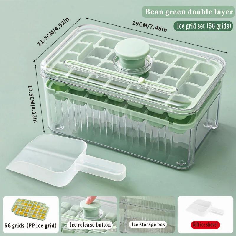 Eiswürfelbereiter mit Deckel und Eiswürfelform 56 Fächer Easy Ice-Knopf Mehrzweck-Eisbereiter für Whiskey Cocktailgetränke Kaffee