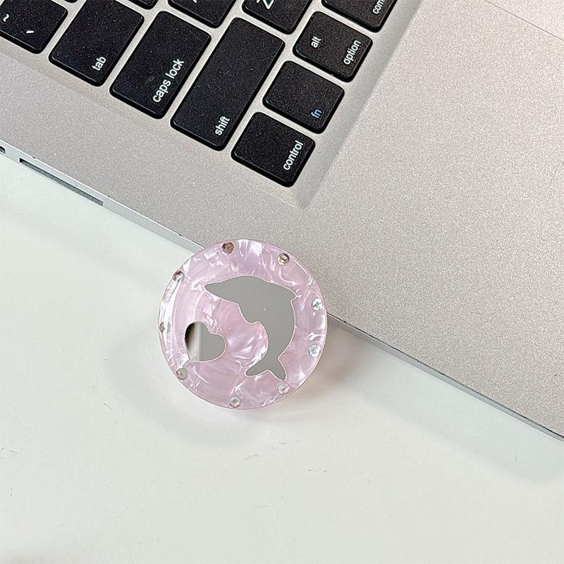 Rhinestone Dolphin Heart Mirror Magnetic Phone Holder - Stylish Desktop Accessory for Women