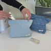 410125 Denim Bow Cosmetic Bag Water Milk Skin Care Products Large Capacity Zipper Storage Bag Shopping Clutch Bag