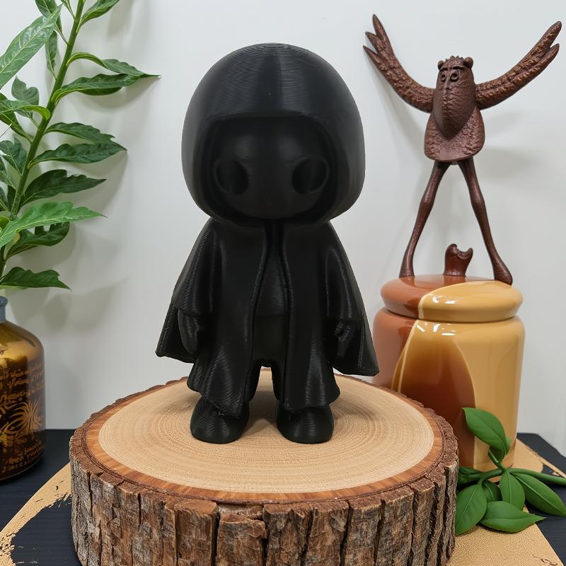 Halloween Niedliche Figur mit Kapuze – 3D-gedruckte Figur mit schwarzem Umhang für drinnen und draußen, Heim-, Schreibtisch-, Gartenornament, lustige gruselige Partydeko