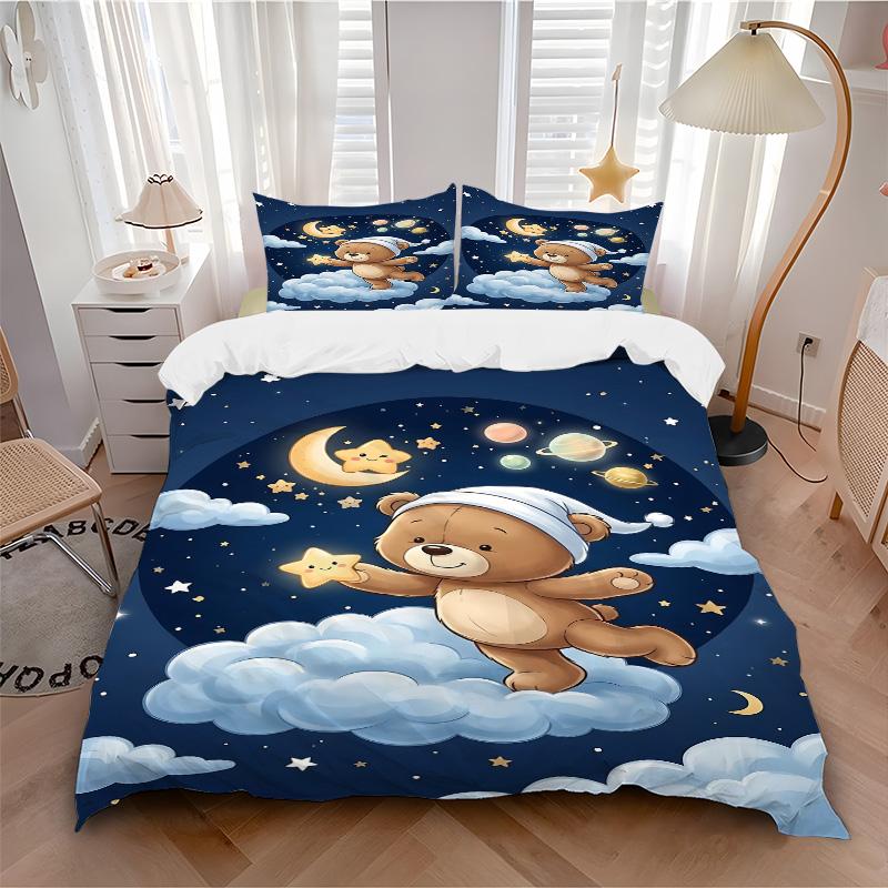 Bear Dreams Clouds Print 3Pcs Bedding Setduvet Cover With 2 Bedropillowcase Home Birthday Gift