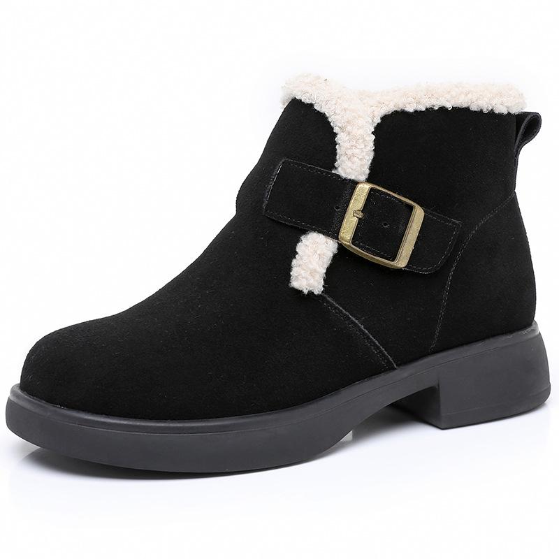 Fashion GKTINOO Snow Boots Women Cow Suede Furry Soft Sole Non-slip 2024 Winter Warm Ladies Shoes Handmade Retro Short Boots