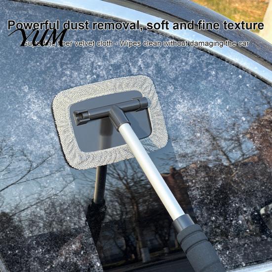 Rotating Head Glass Wiper Car Windshield Cleaner with Retractable Handle & Microfiber Pads, Auto Fog And Dust Removal Tool Cleaning for SUVs