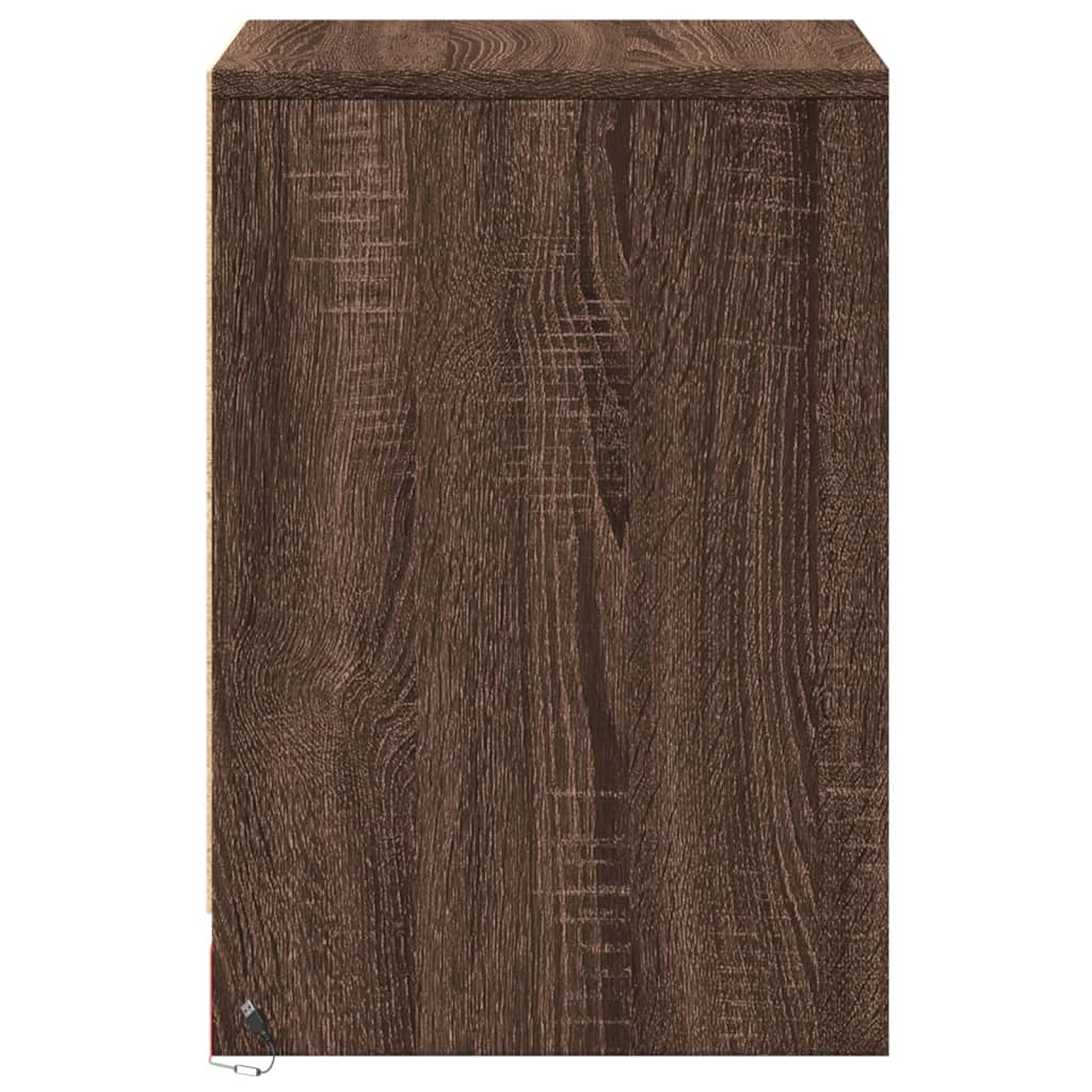 Nightstand with LED Lights Brown Oak Effect Wood Based Material