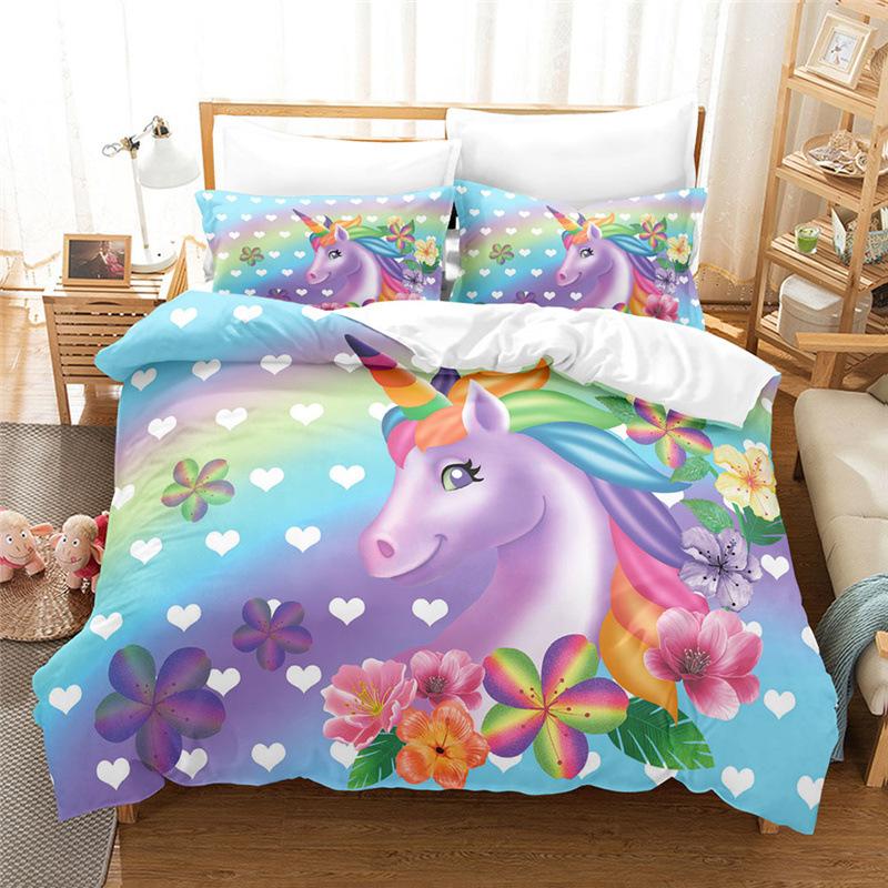 Cartoon Unicorn Four-Piece Three-Piece Quilt Cover Bed Sheet