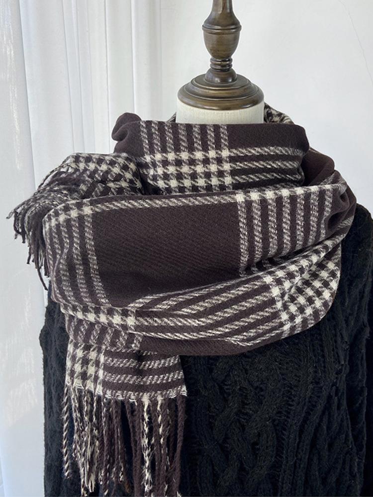 Women Winter Knitted Scarf Headscarf Ladies Men Casual Preppy Classic Plaid Tassel Scarve Mujer Male Wrap Shawl New Unisex Lover