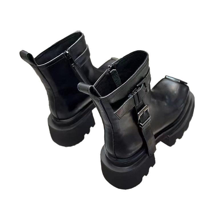 Men's and Women's Same  Spring Short Platform Niche Tooling Locomotive Leather Platform Heels Boots