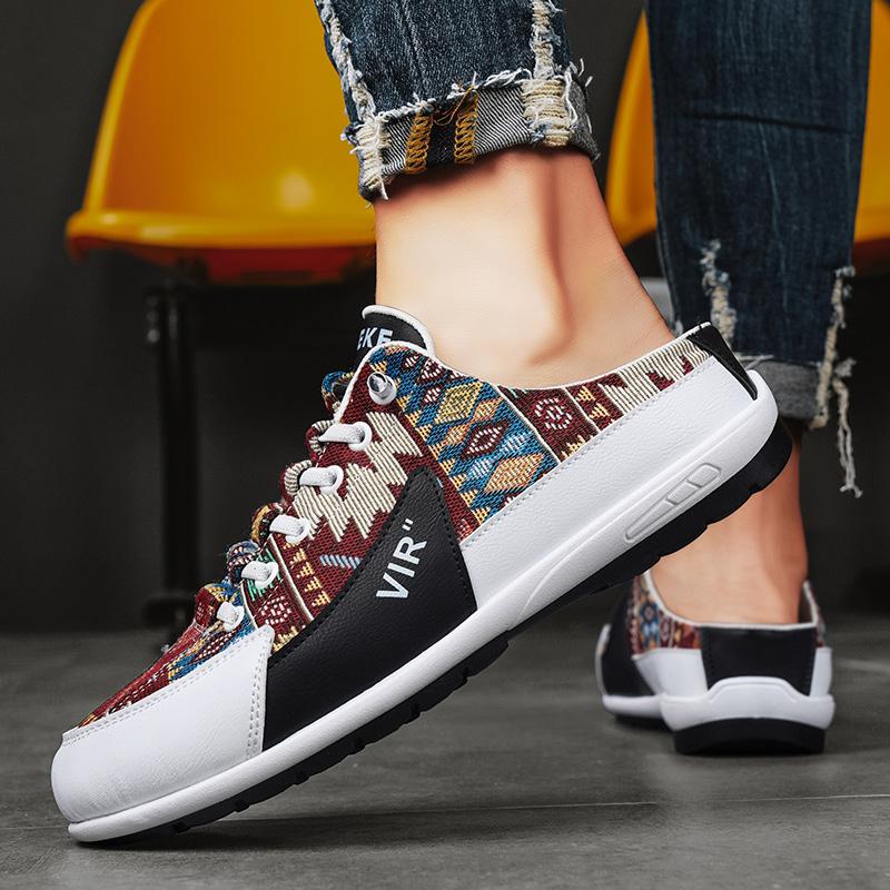 2025 Summer Cloth Backless Slip On Flats Loafers Slipper Half Shoes For Men Mules Man Slides Mens Semi-Drag Casual Shoes