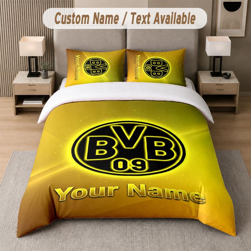 Custom Bedding Set Borussia Dortmund Pattern, Print Name Text 1 Duvet Cover Plus 2 Pillowcases Home Textile