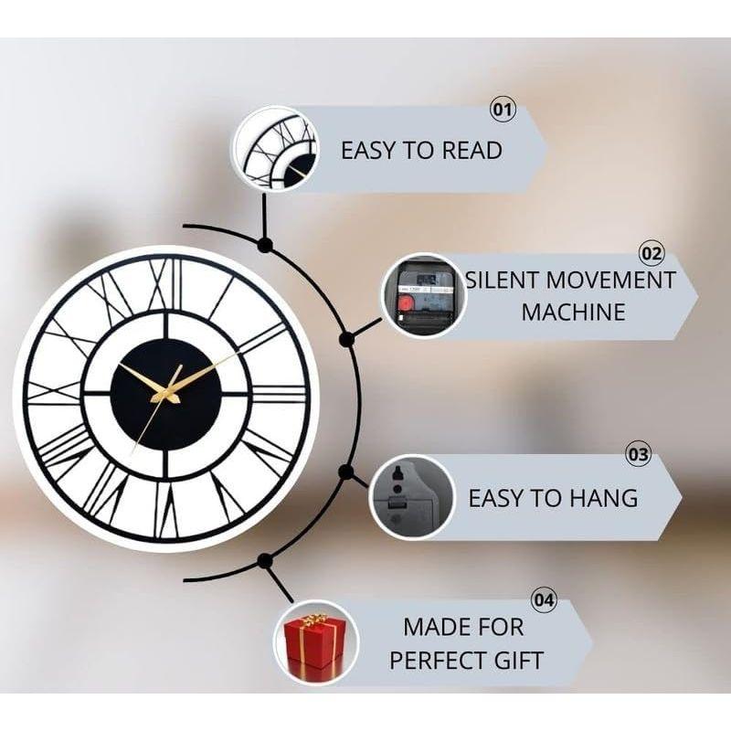 Stylish Metal Analog Wall Clock for Living Room, Bedroom,Kitchen, Home and Hall | Antique Fancy Big Size Modern Wall Watch for Home Decor (60CM)