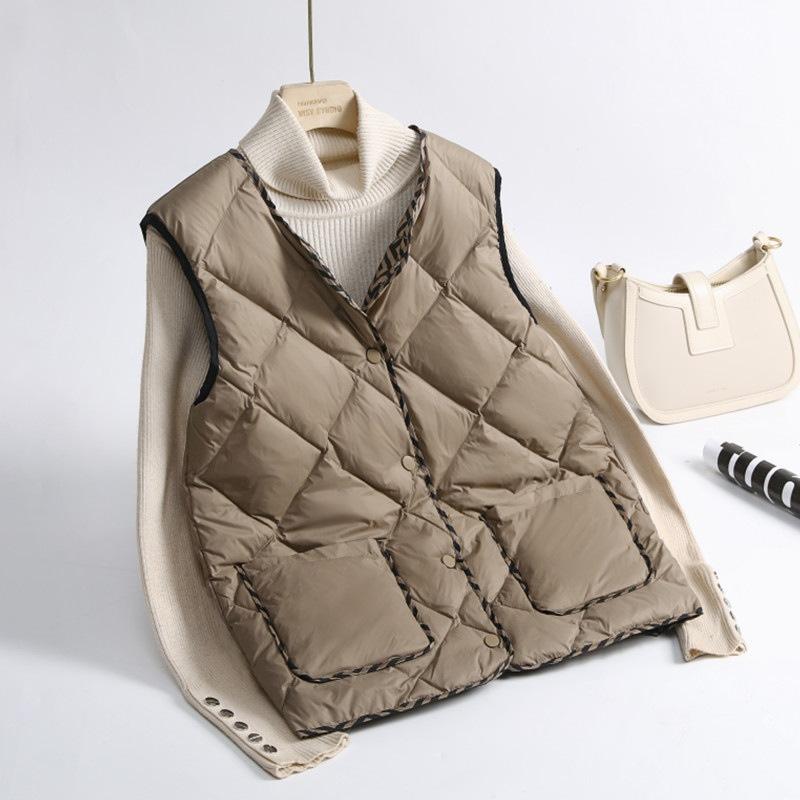 Autumn light down vest women's short small fragrant down vest collarless white duck down vest jacket winter