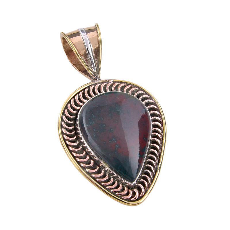 Natural Bloodstone 925 Solid Sterling Silver Jewelry TwoTone Pendant 1.50" B3p12