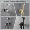 Brushed Gold Brass Hand-held Wall-mounted Bathroom Kitchen Toilet Faucet with Stand Hybrid Hot And Cold Water Bidet Sprayer