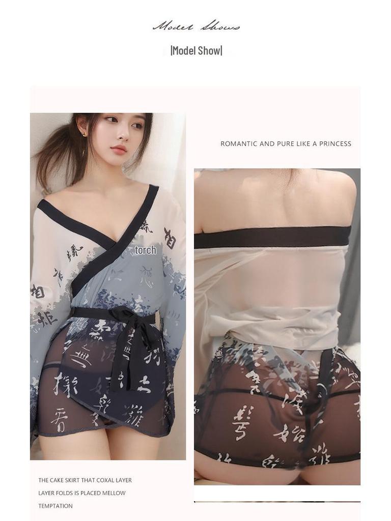 Japanese Kimono Lingerie - Seductive Chiffon Nightgown for Women