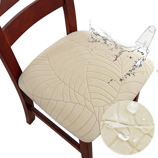 Jacquard Dining Chair Cover Stretch Waterproof Seat Covers Kitchen Room Leave Shape Cushion Slipcover Solid Color Banquet