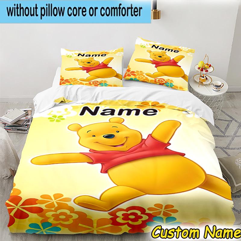 3PCS Custom Name Little yellow bear and friends Bedding Set Duvet Cover Closure Includes 1 Duvet Cover & 2 Pillowcases for All Seasons Bedroom Decor