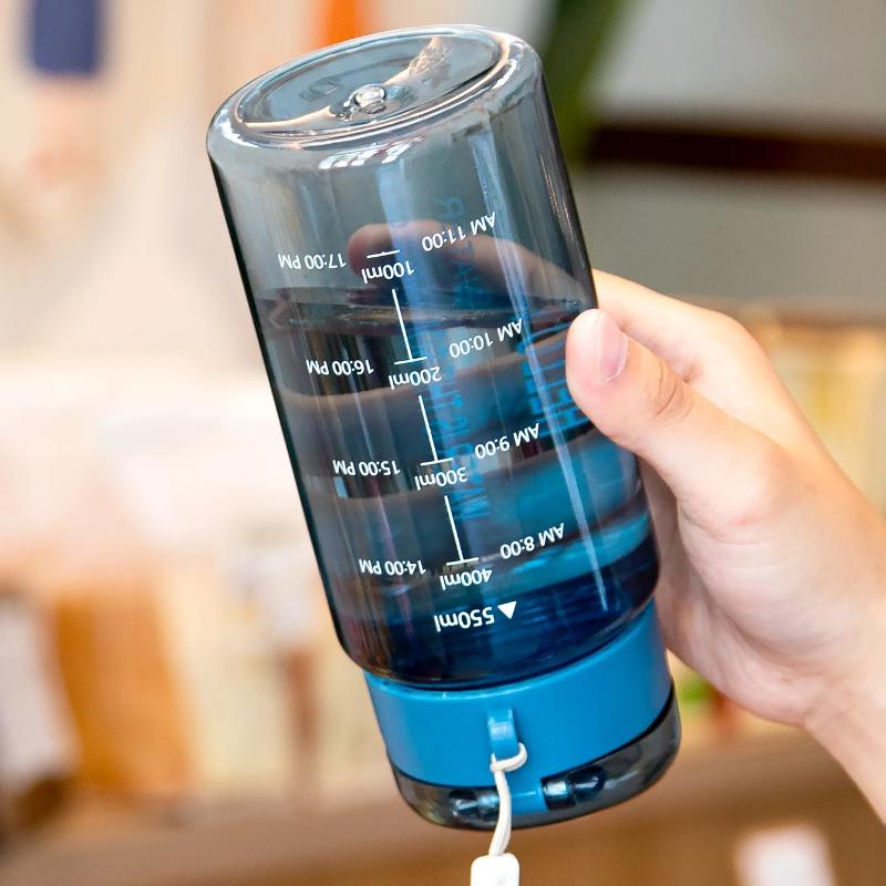 550ml Transparent Water Bottle Water Cup For Men Women Students With Filter And Anti-fall With Scale Sports Portable Bott