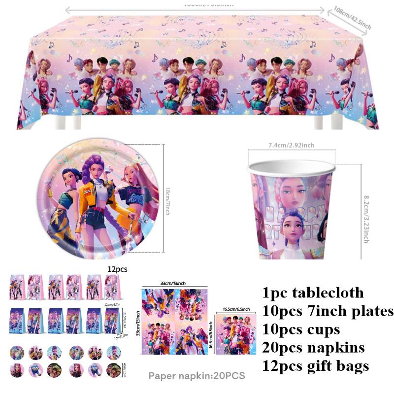 Kpop Demnn Huter Jednorázové nádobí Kpop Anime Huntrix Narozeninová párty potřeby Kelímky Talíře Vlaječky Dekor Pozadí Po Rekvizity