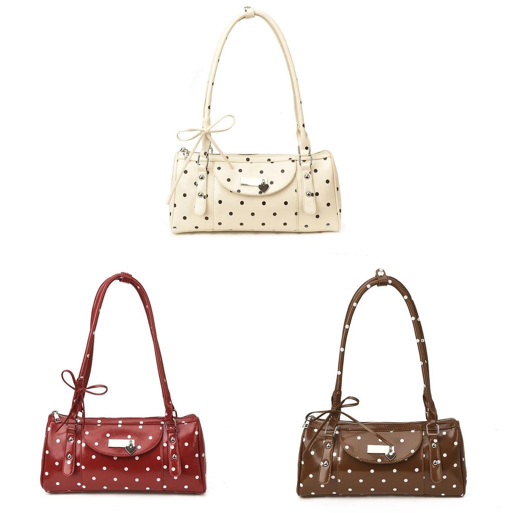 Pu Polka Dot Shoulder Bag For Women With Inner Pockets And Zipper Closure For Daily Use