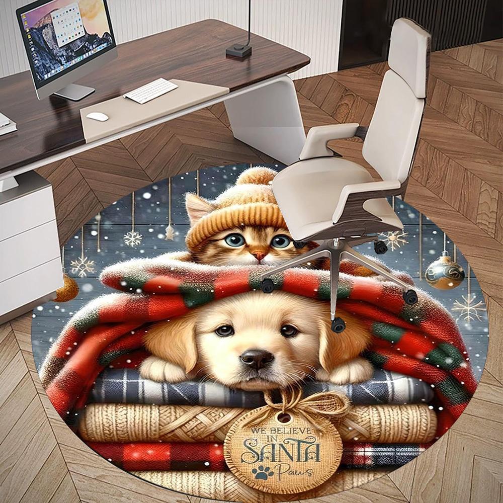 1 Stück Santa Paws Büro Runder Teppich, Unter Bürostühlen Schlafzimmer Wohnzimmer Heimdekoration, Teppich für Büro, -1110281